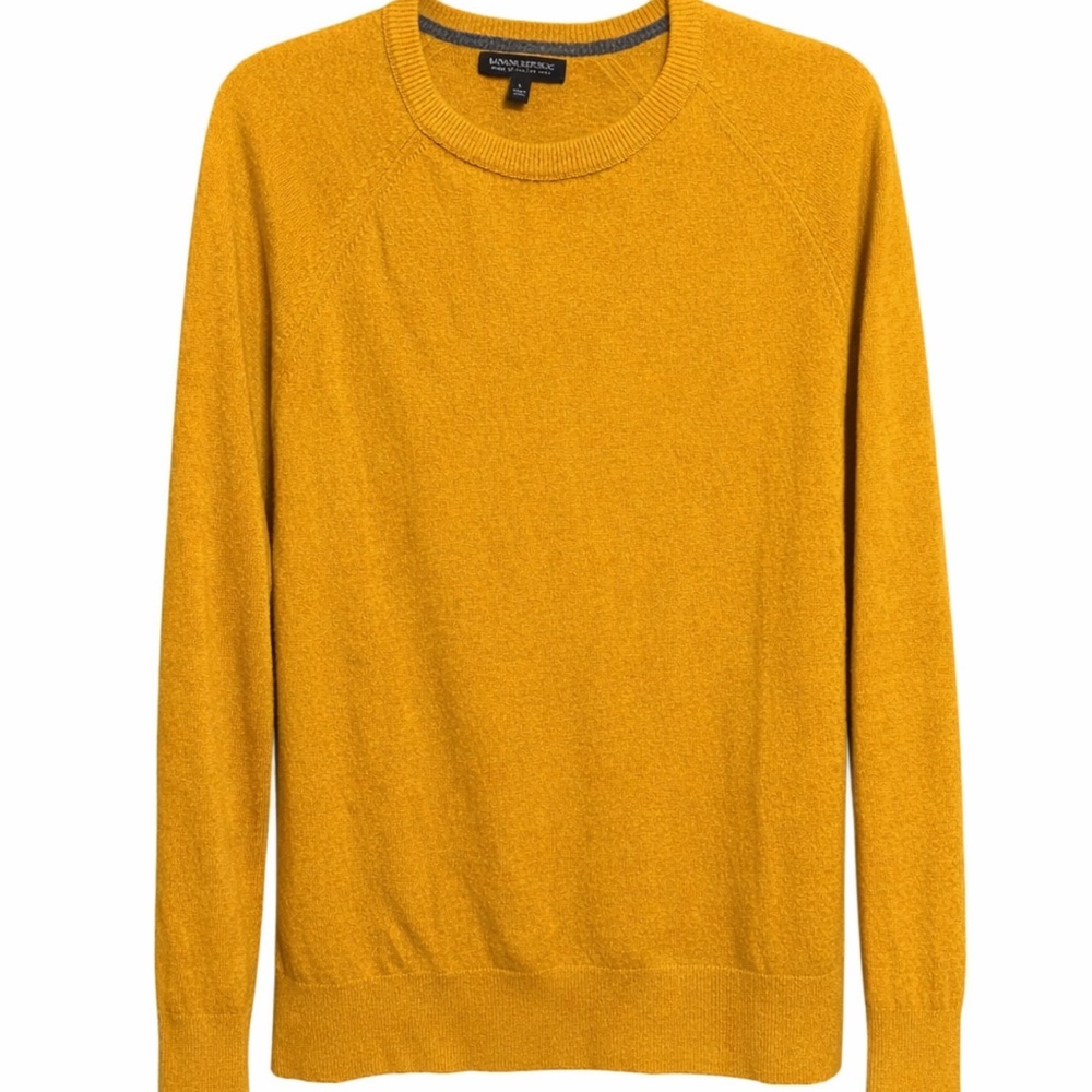 Banana Republic Elbow-Patch Men’s Crew Pullover Wool Blend Spicy Mustard Sz L - Picture 2 of 8